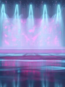  
This vibrant stage background features colorful lighting and a reflective floor, perfect for dynamic presentations.

