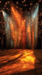  
This background features an illuminated stage with draped fabrics, creating a warm and inviting atmosphere.

