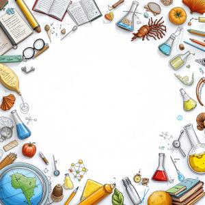  
A vibrant educational background featuring books, science tools, and natural specimens.

