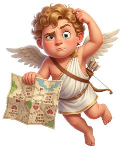 Download this Presentation Clipart of a lost cupid to enhance your presentation design about love and relationships.