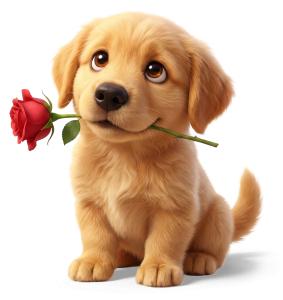 Download this Presentation Clipart of a Golden Retriever puppy with a rose for Valentine's Day to enhance your presentation design.