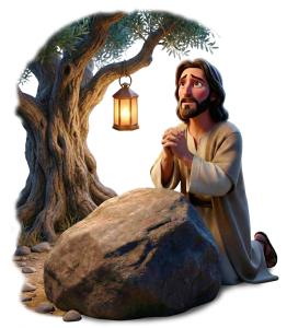 Download this Presentation Clipart to illustrate Jesus praying in the Garden of Gethsemane for impactful religious presentations.