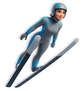 Download this Presentation Clipart featuring a dynamic female ski jumper in action.