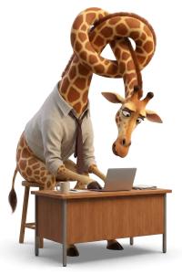 Download this Presentation Clipart featuring a giraffe in an office setting, perfect for adding humor to workplace themes.