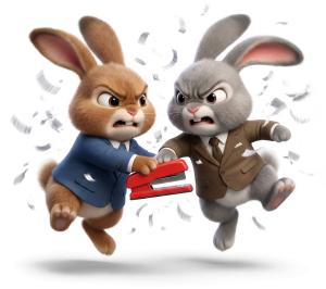 Download this Presentation Clipart to illustrate workplace conflict with humorous bunnies in your next presentation.