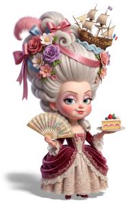 Download this Presentation Clipart featuring a Marie Antoinette character with cake and fan.