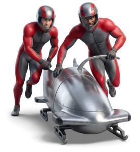 Download this Presentation Clipart featuring a dynamic bobsled team ready for competition.