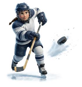 Download this Presentation Clipart featuring a dynamic female hockey player in action.