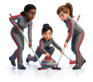 Download this Presentation Clipart featuring women curlers in action during a competitive match.