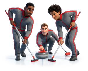 Download this Presentation Clipart featuring a dynamic curling team in action.