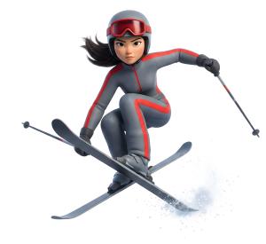 Download this Presentation Clipart featuring a dynamic female freestyle skier in action.