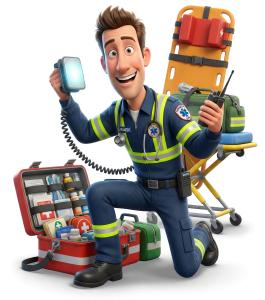 Download this Presentation Clipart featuring a paramedic with emergency gear.