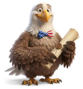 Download this Presentation Clipart featuring a bald eagle with a scroll, perfect for educational themes.