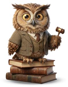 Download this Presentation Clipart featuring a legal scholar owl with books.