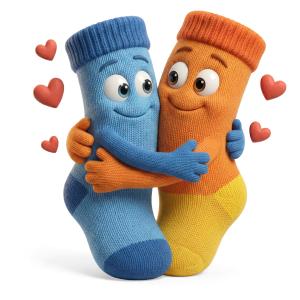 Download this Presentation Clipart of colorful socks hugging, symbolizing love and relationships.