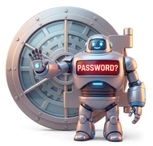 Download this Presentation Clipart featuring a security sentry robot guarding a vault.