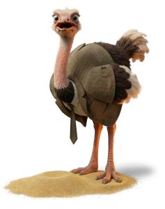 Download this Presentation Clipart featuring a scared business ostrich in a suit, perfect for humor in corporate discussions.