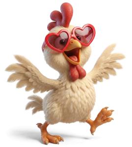 Download this Presentation Clipart featuring a quirky chicken in heart glasses, perfect for celebrating love and joy.
