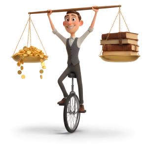 Download this Presentation Clipart to illustrate the concept of balancing knowledge and wealth effectively.