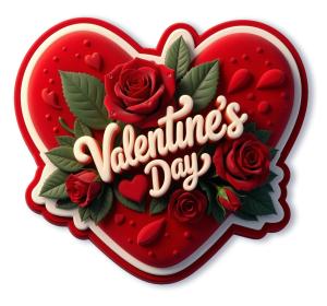 Download this Presentation Clipart featuring a Valentine's Day heart icon adorned with roses.