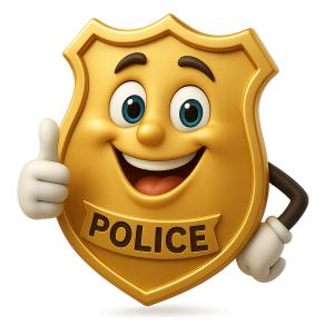 Download this Presentation Clipart featuring a cheerful police badge with a thumbs up.