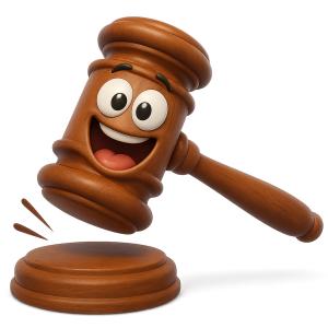 Download this Presentation Clipart featuring a laughing gavel icon to add a fun touch to your legal-themed presentations.