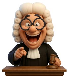 Download this Presentation Clipart featuring a happy judge pointing.
