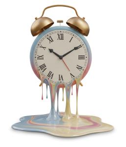 Download this Presentation Clipart illustrating a melting clock, symbolizing time slipping away and the urgency of deadlines.