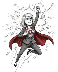 Download this Presentation Clipart to symbolize breaking the glass ceiling with a superheroine illustration.