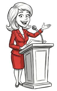Download this Presentation Clipart of a business woman presenter at a podium, ideal for enhancing professional presentations.