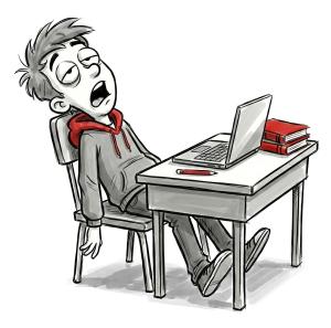 Download this Presentation Clipart of a bored student at a desk, perfect for illustrating classroom engagement themes.