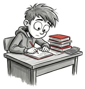 Download this Presentation Clipart depicting a student working at a desk, perfect for educational themes.