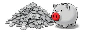 Download this Presentation Clipart featuring a piggy bank with money.