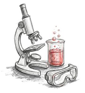 Download this Presentation Clipart featuring a lab microscope and beaker for educational visuals.