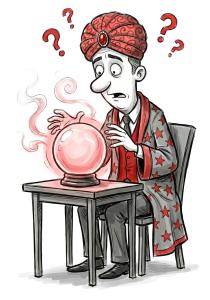 Download this Presentation Clipart featuring a fortune teller with a crystal ball for business themes.