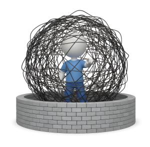 Download this Presentation Clipart to illustrate themes of internal chaos and personal barriers in mental health.