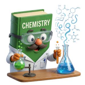 Download this Presentation Clipart featuring a chemistry textbook character engaged in a lab experiment.