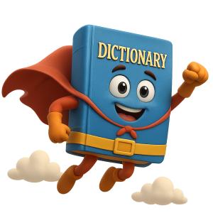 Download this Presentation Clipart featuring a superhero dictionary flying through the air to rescue words.