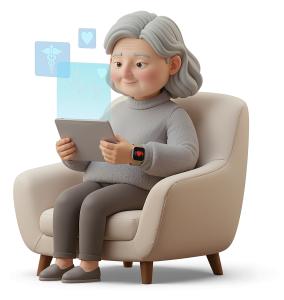 Download this Presentation Clipart featuring a senior using a health app.