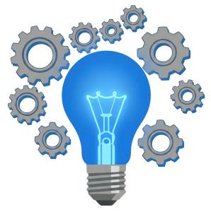 Download this Presentation Clipart to illustrate innovation and problem-solving with a lightbulb and gears.