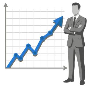 Download this Presentation Clipart to illustrate business growth and success with a confident professional and upward trend graph.