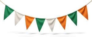 Download this Presentation Clipart featuring Irish color pennant flags for St. Patrick's Day celebrations.
