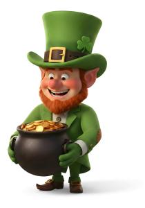 Download this Presentation Clipart featuring a leprechaun holding a pot of gold for festive St. Patrick's Day themes.