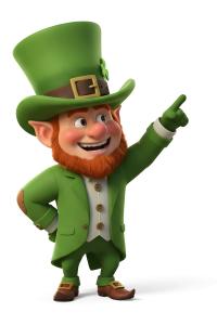Download this Presentation Clipart featuring a leprechaun pointing for St. Patrick's Day celebrations.