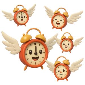 Download this Presentation Clipart featuring whimsical alarm clocks that symbolize time flying.