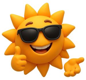 Download this Presentation Clipart featuring a happy sun giving a thumbs up, perfect for summer themes.