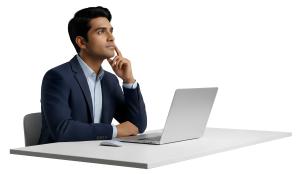 Download this Presentation Clipart featuring a businessman deep in thought, perfect for illustrating business ideas.