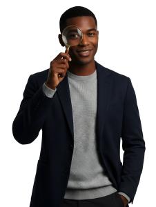 Download this Presentation Clipart of a young professional man searching for opportunities.