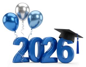 Download this Presentation Clipart celebrating graduation with balloons and a cap.