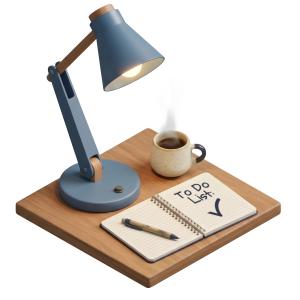 Download this Presentation Clipart featuring a cozy workspace with a to-do list and desk lamp.
